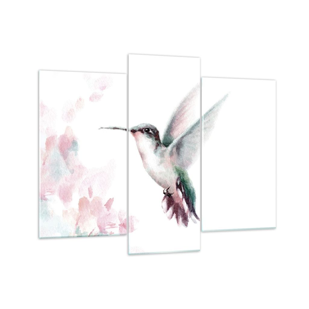 Bilder auf glas - 3 Teile - Kolibri Aquarell Licht - 130x100cm - Glasbilder - Wandbilder - Bilder - zum Aufhängen bereit - Wanddekoration aus Glas...