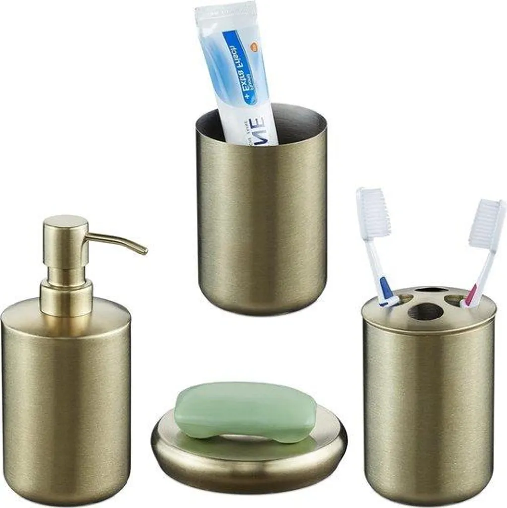 Ensemble Porte-brosse et Distributeur Or pour Salle de Bain Chic