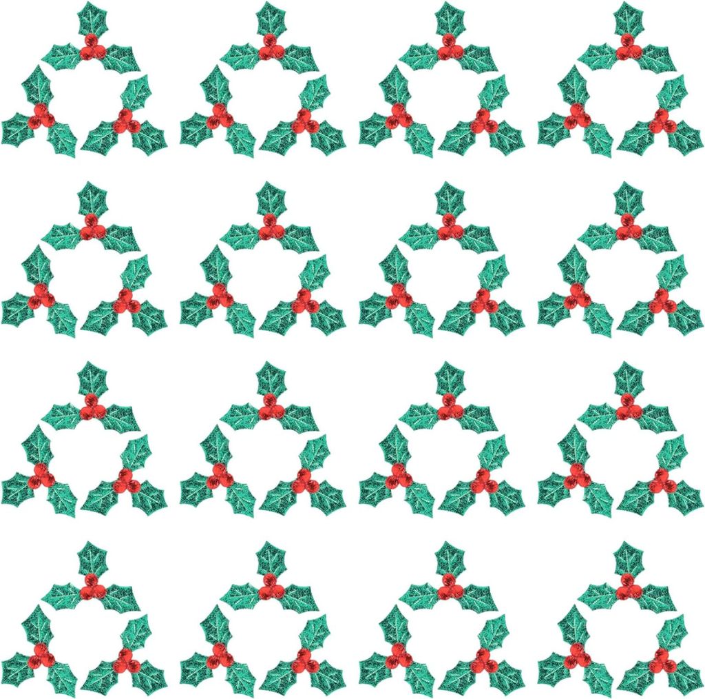 100 Stück Weihnachtsbeerenblätter-Anhänger, Mini-Verzierungen mit dreiblättrigen Stechpalmenbeeren, künstliche rote Beerenblüten für die Ges...