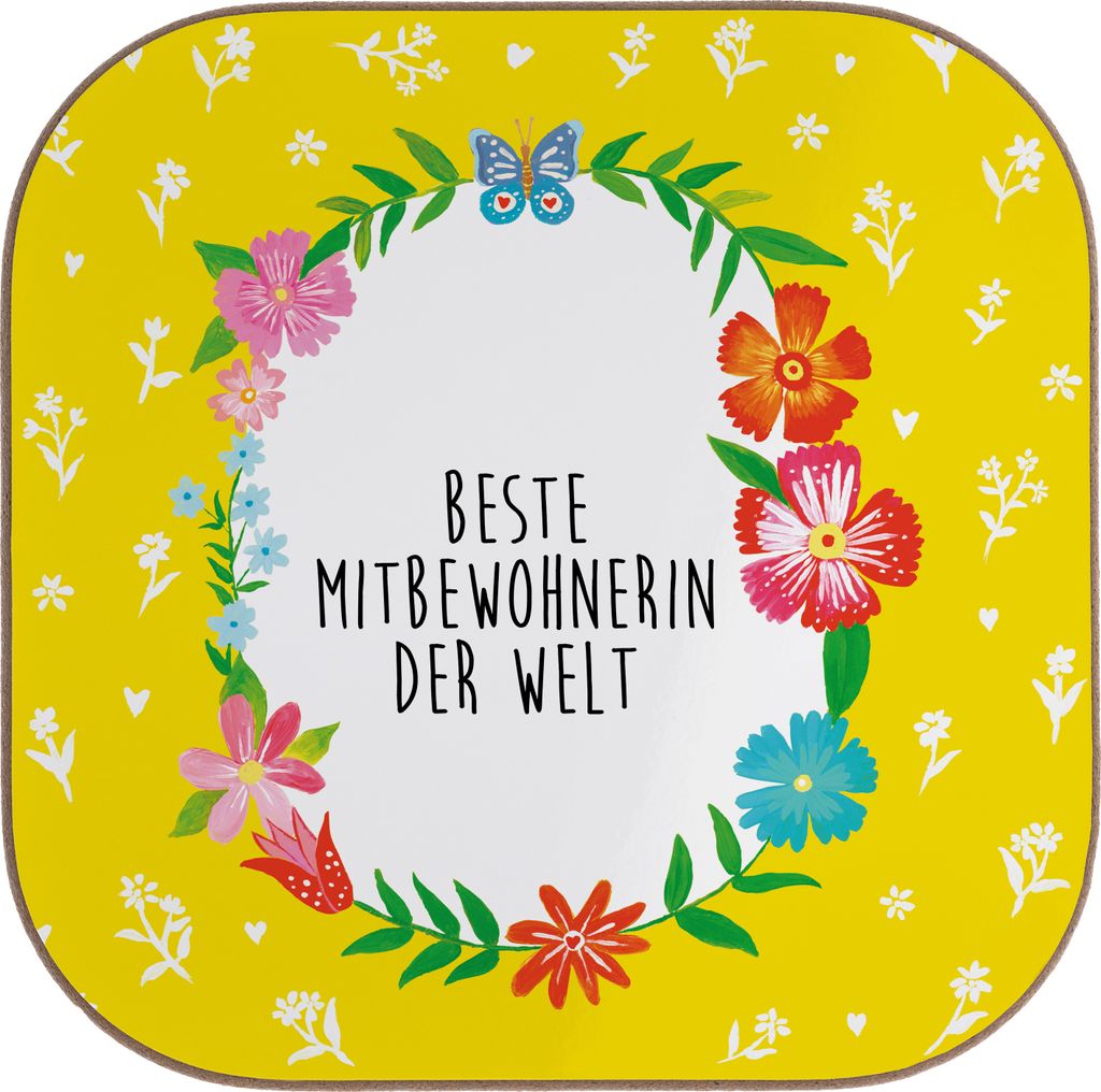 Mr. & Mrs. Panda Untersetzer Glas Mitbewohnerin - Weiß - Geschenk, Gläser, WG, Flaschenuntersetzer, Zimmernachbarin, Zimmergenossin, Tassen, Holz...