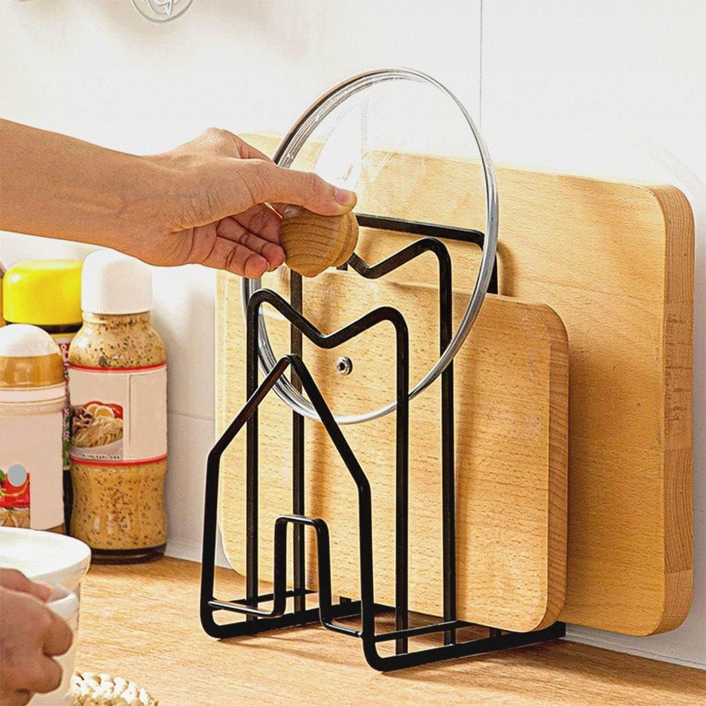 Metall Schneidebrett-Rack,Schneidebrett-Organiser Ständer Halter Topfpfannendeckel-Halter für Küchenarbeitsplatte, 12.5x14.5x21.5cm, Schwarz