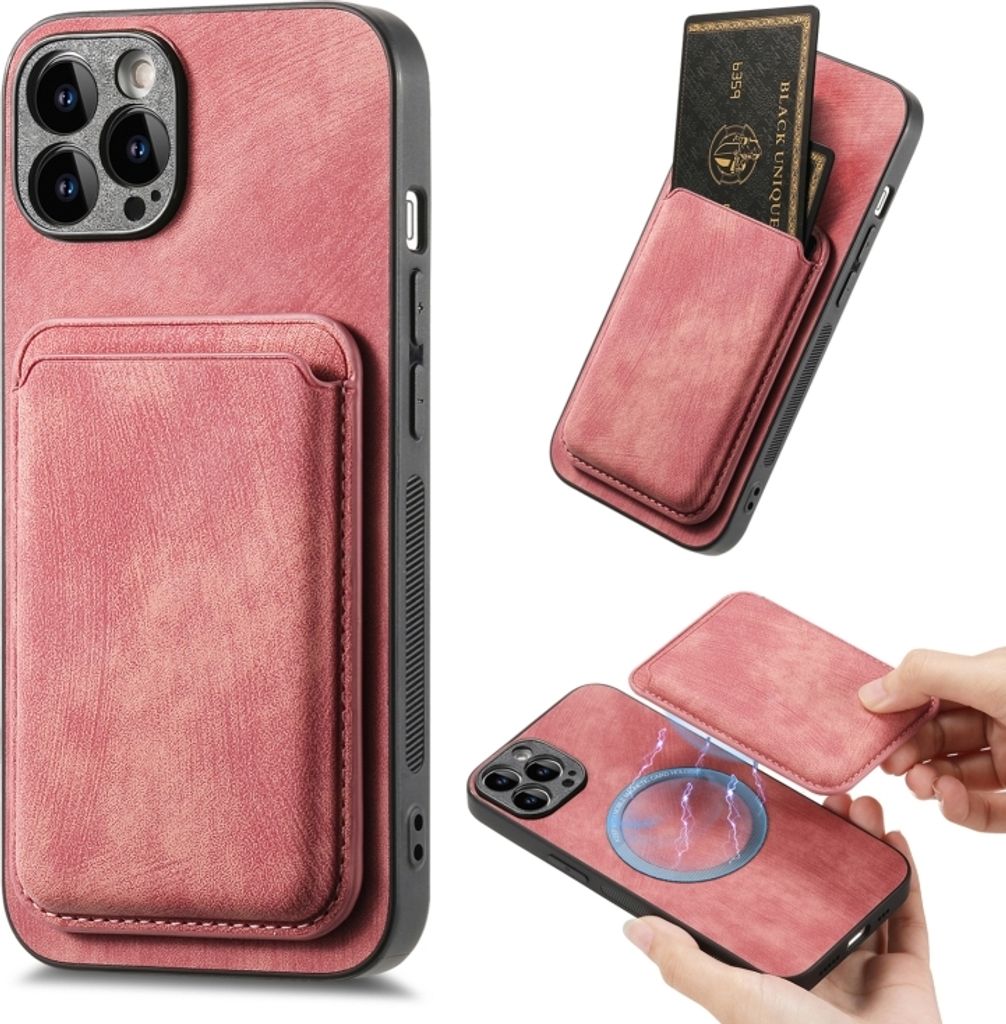 Für iPhone 13 Pro Retro Leder Card Bag Magnetic Telefongehäuse (Pink)