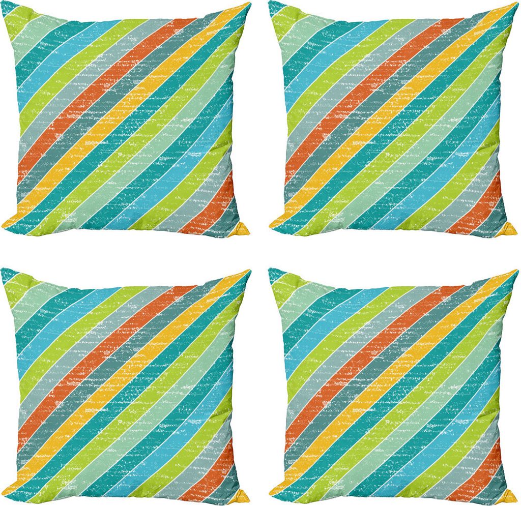 ABAKUHAUS Jahrgang Rainbow Kissenbezug Set (4 Stück), Diagonal-Streifen, Moderner Doppelseitiger Digitaldruck, 45 cm x 45 cm, Mehrfarbig