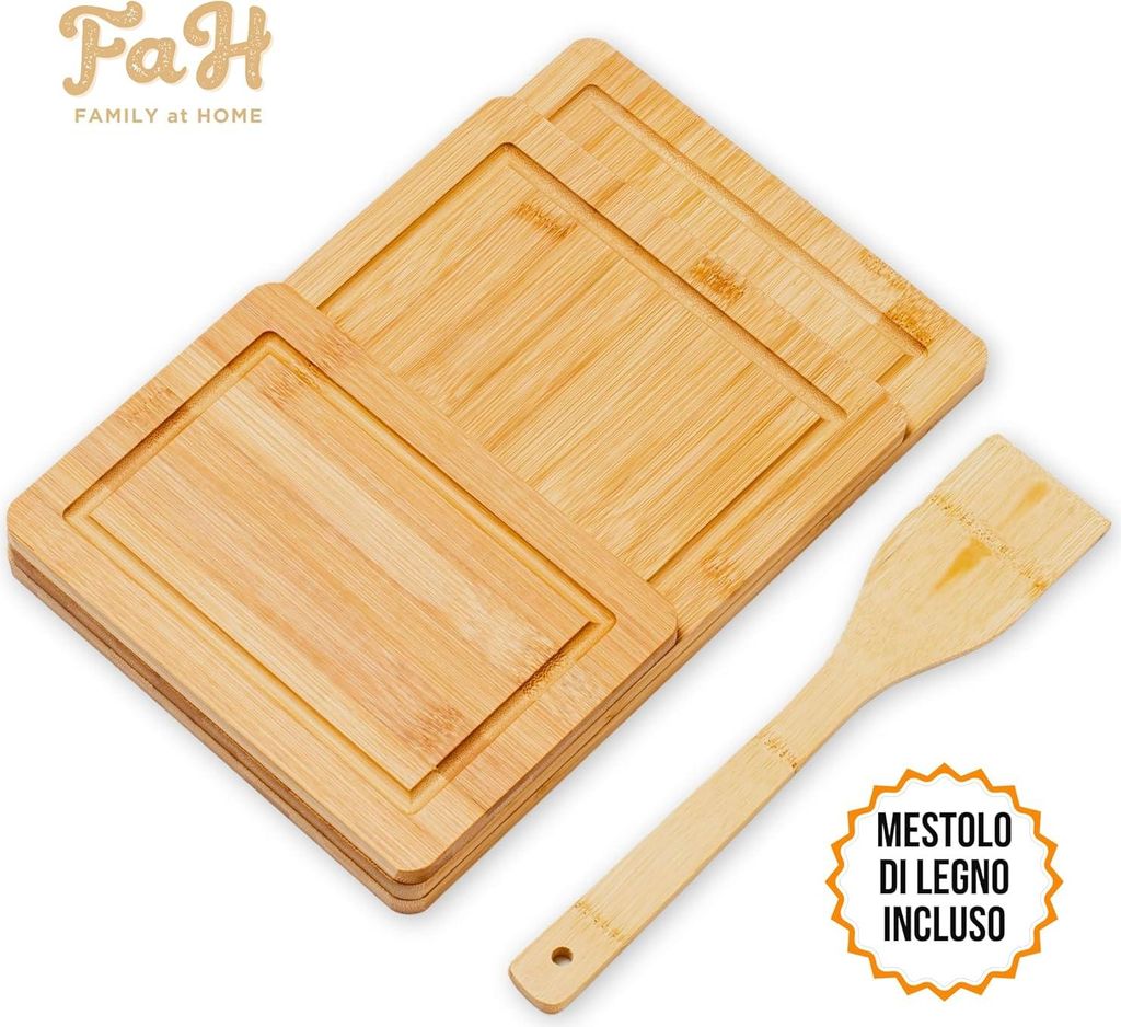 Set aus 3 Bambus-Schneidebrettern - Antibakteriell und natürliches Holz