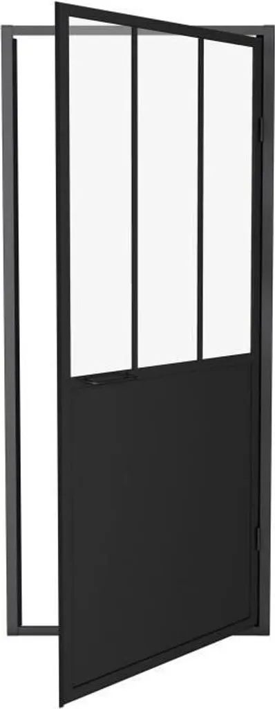 Porte d'Intérieur Battante Noire 90x200 cm Verrière Style Atelier Loft