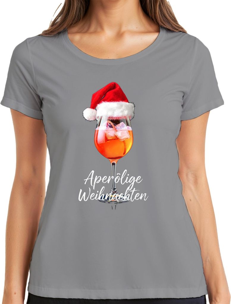 Aperölige Weihnachten Aperol Weihnachtsmütze Weihnachtsfeier Damen T-Shirt, Grau, S