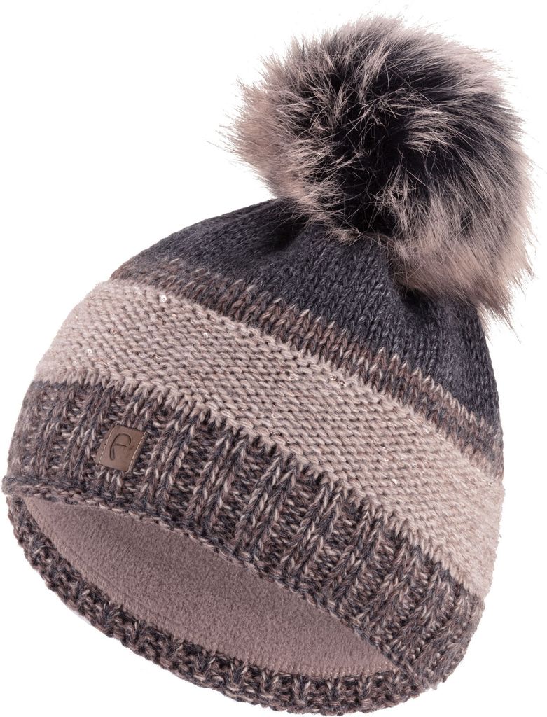 Faera Bommelmütze Wintermütze mit Fleece Futter Beanie Mütze Damen Herren 74, Farbe:Braun