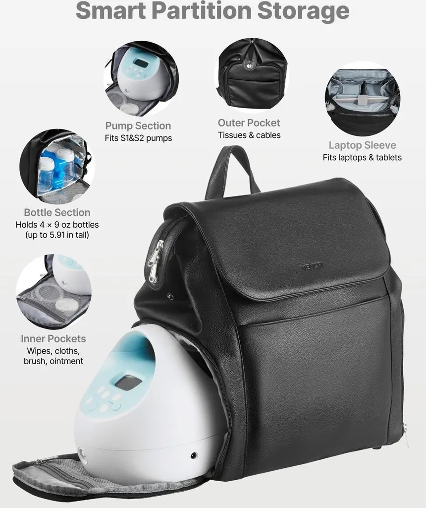 Zaino per tiralatte, borsa per l'allattamento con sacchetto refrigerante, adatto per S1/S2, accessori per il tiralatte e conservazione del latte materno, custodia portatile per il tiralatte per il lavoro, i viaggi e l'uso familiare, nero - 5