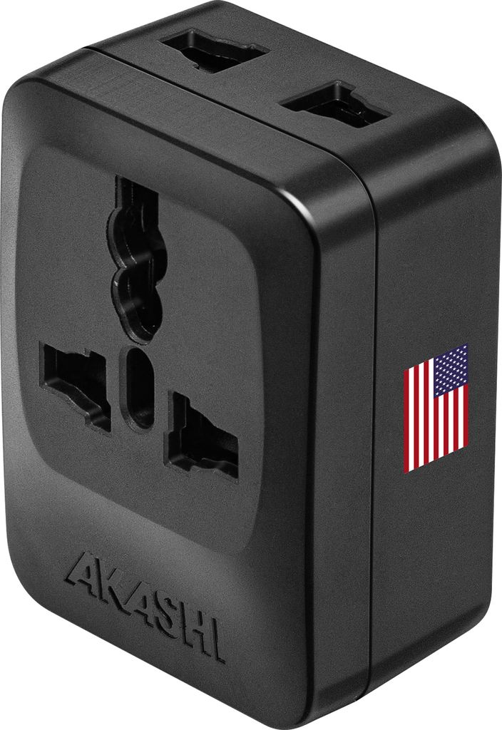 Akashi, Reiseadapter Typ A USA Japan 3 Ausgänge, Schwarz
