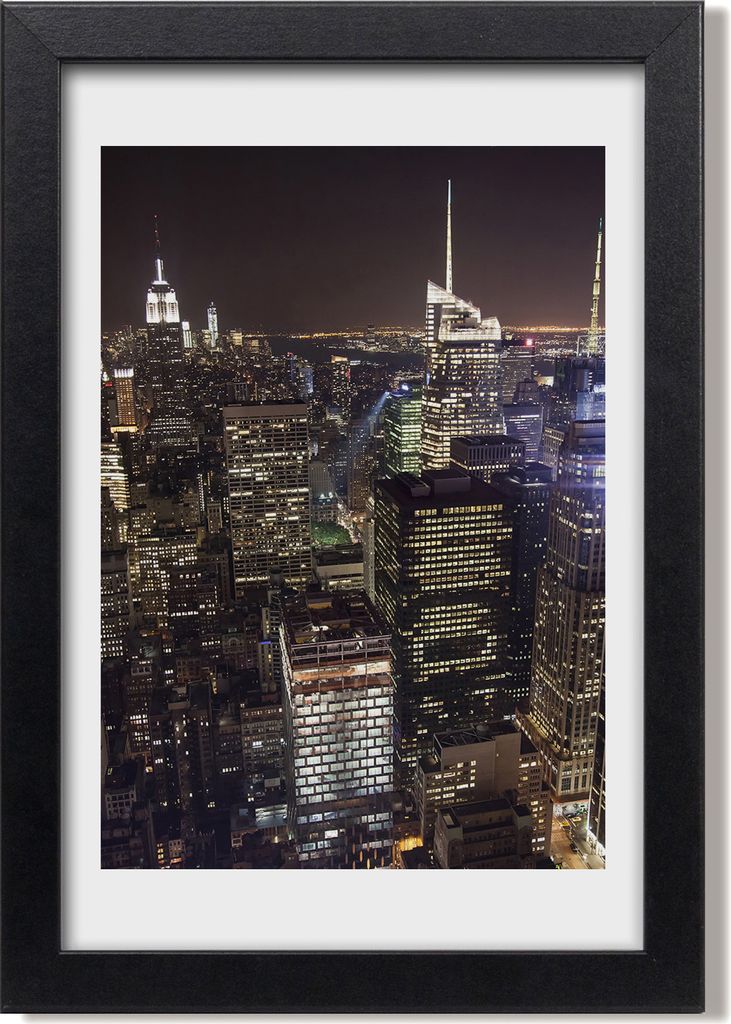 Bild 20x30 MDF-Rahmen, Wandkunst New York bei Nacht