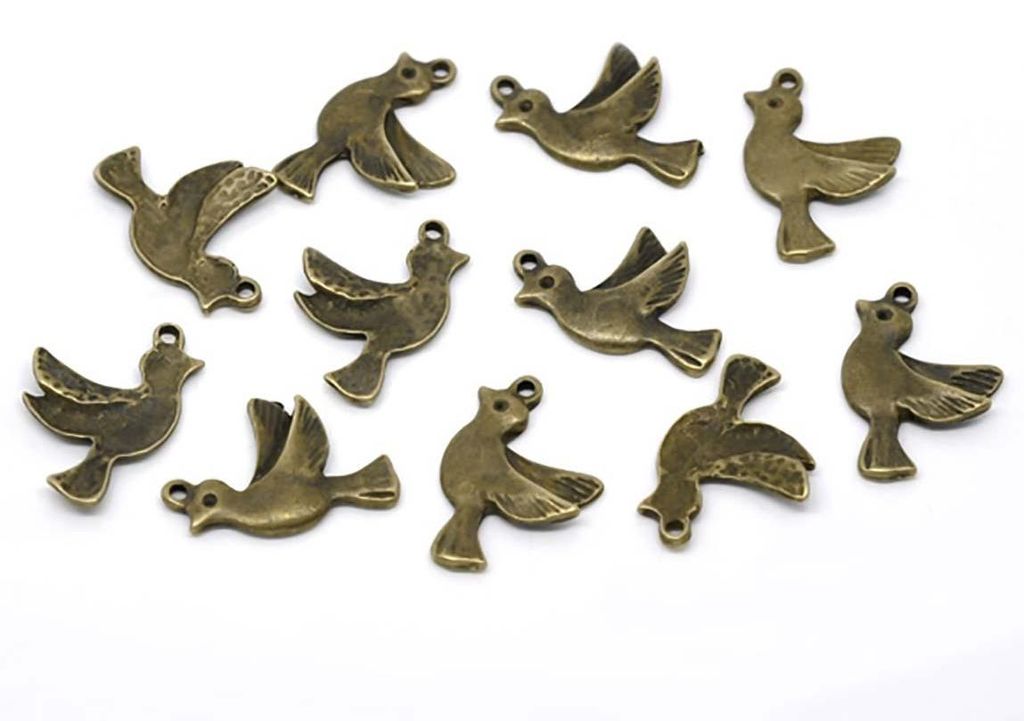 50 Vogel - Anhänger, Charm, 22 x 15 mm, bronze