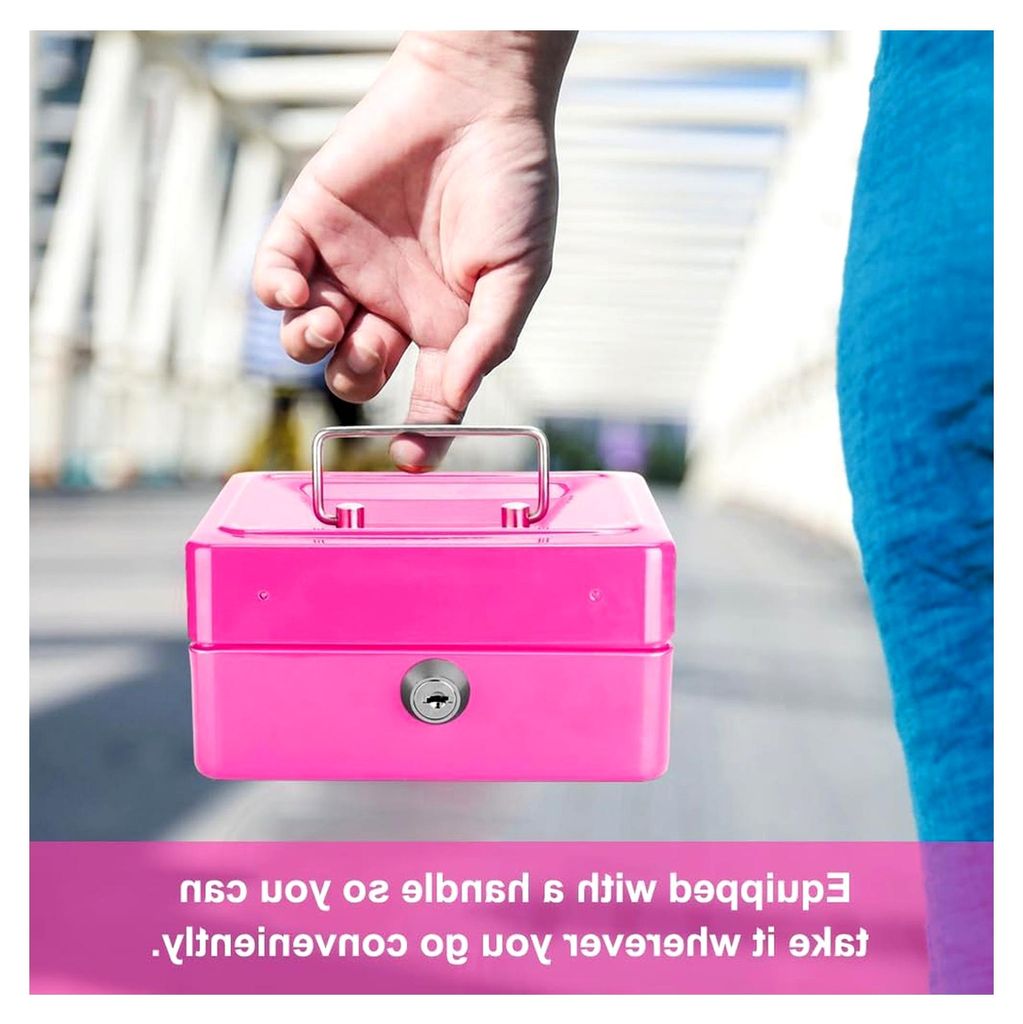 Abschließbare Geldkassette, Stahlbox, Klein, Spardose, Geldtasche (Rosa)