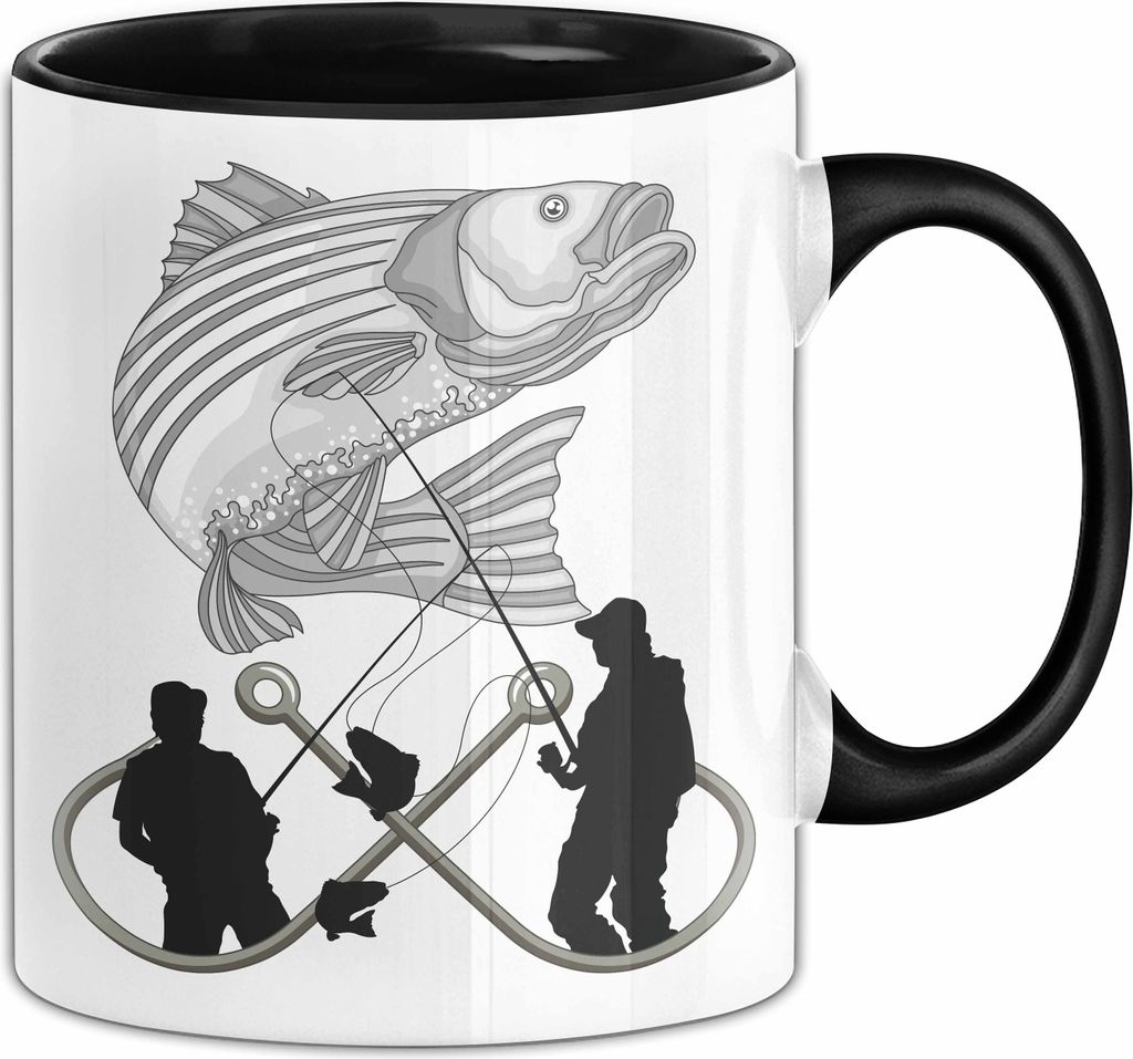 Angler Tasse Geschenk Hecht Grafik Geschenkidee Angeln (Schwarz)
