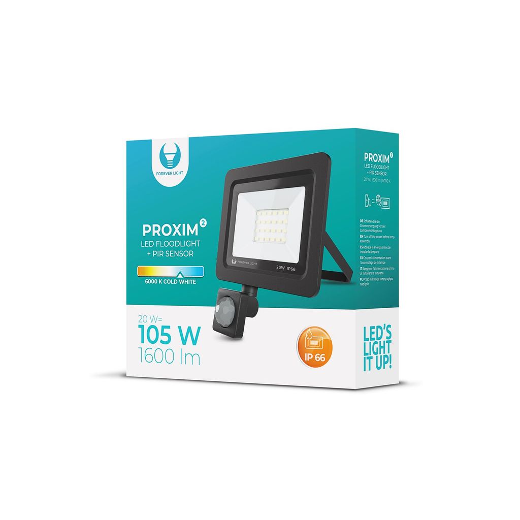 Reflektor LED 20W+PIR 6000K čierny FOREVER IP65 PR2 Obrázok produktu 