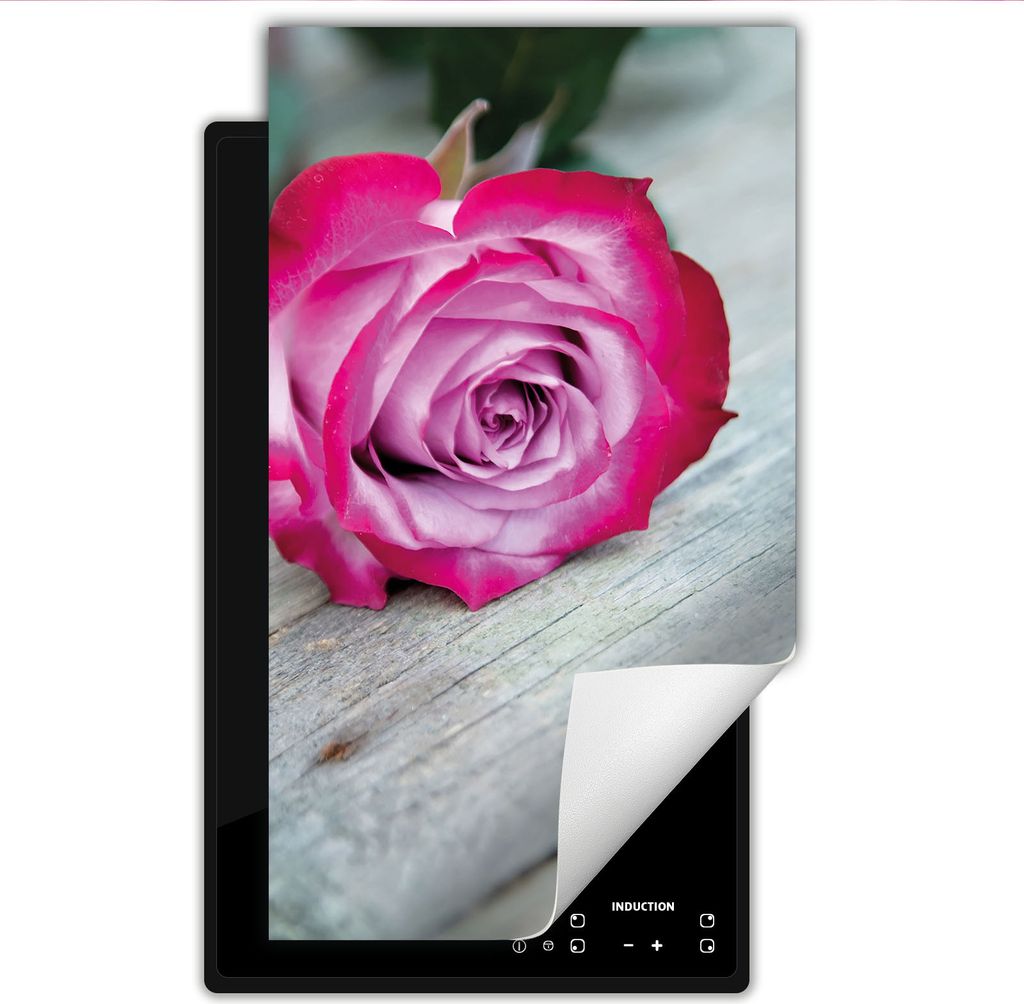 DarHaus Herdabdeckplatte 1 teilig 30x52 cm Anti Rutsch Matte Aufrollbar, Rose