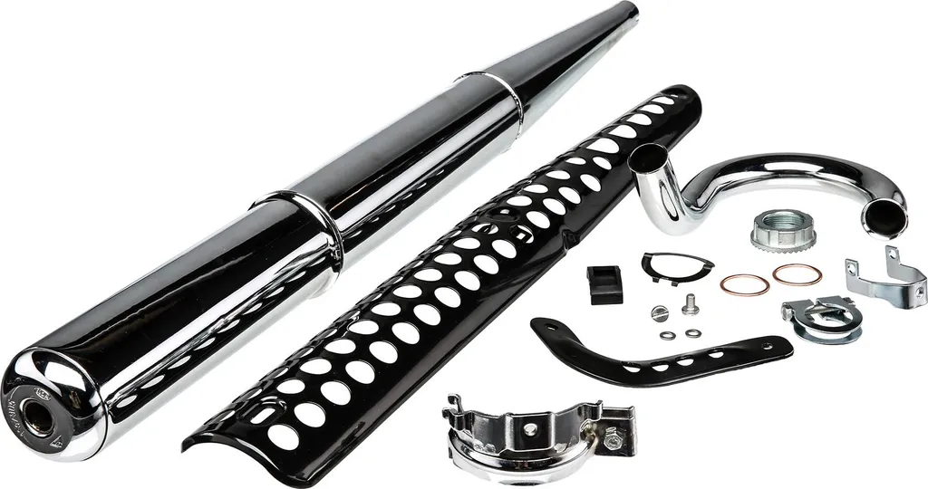 Pot d'échappement chrome Simson S51 Enduro avec pare-chaleur noir mat