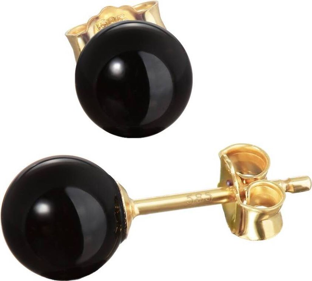 Paar Echt Onyx Schwarz Kugel Ohrstecker 6mm Gelbgold 585 14 Karat Gold Ohrringe