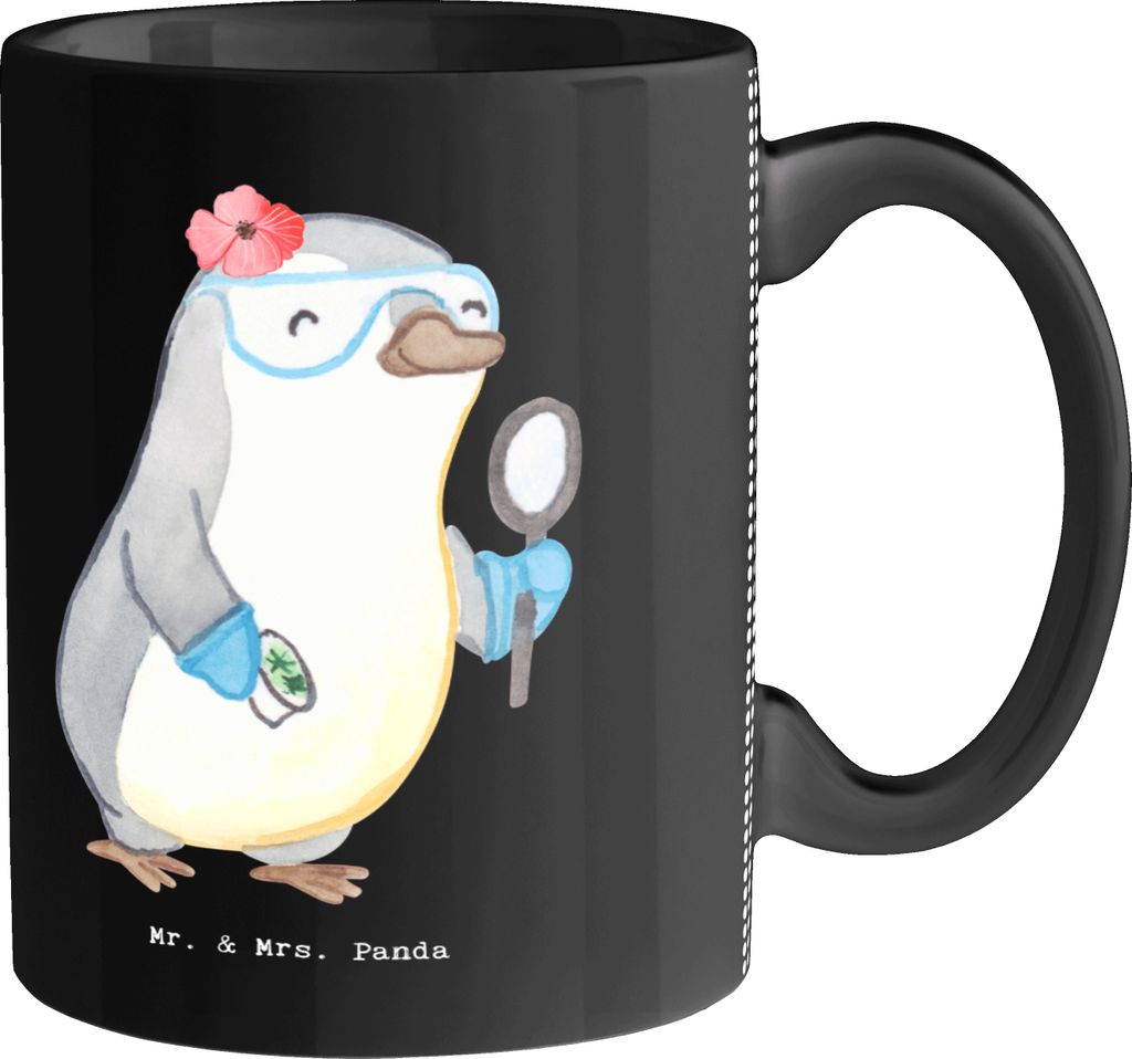 Mr. & Mrs. Panda haferl Mikrobiologin Herz - Schwarz - Geschenk, Pott, Kaffeetasse, Labor, Naturwissenschaftlerin, Kaffeebecher, Keramiktasse, Fors...