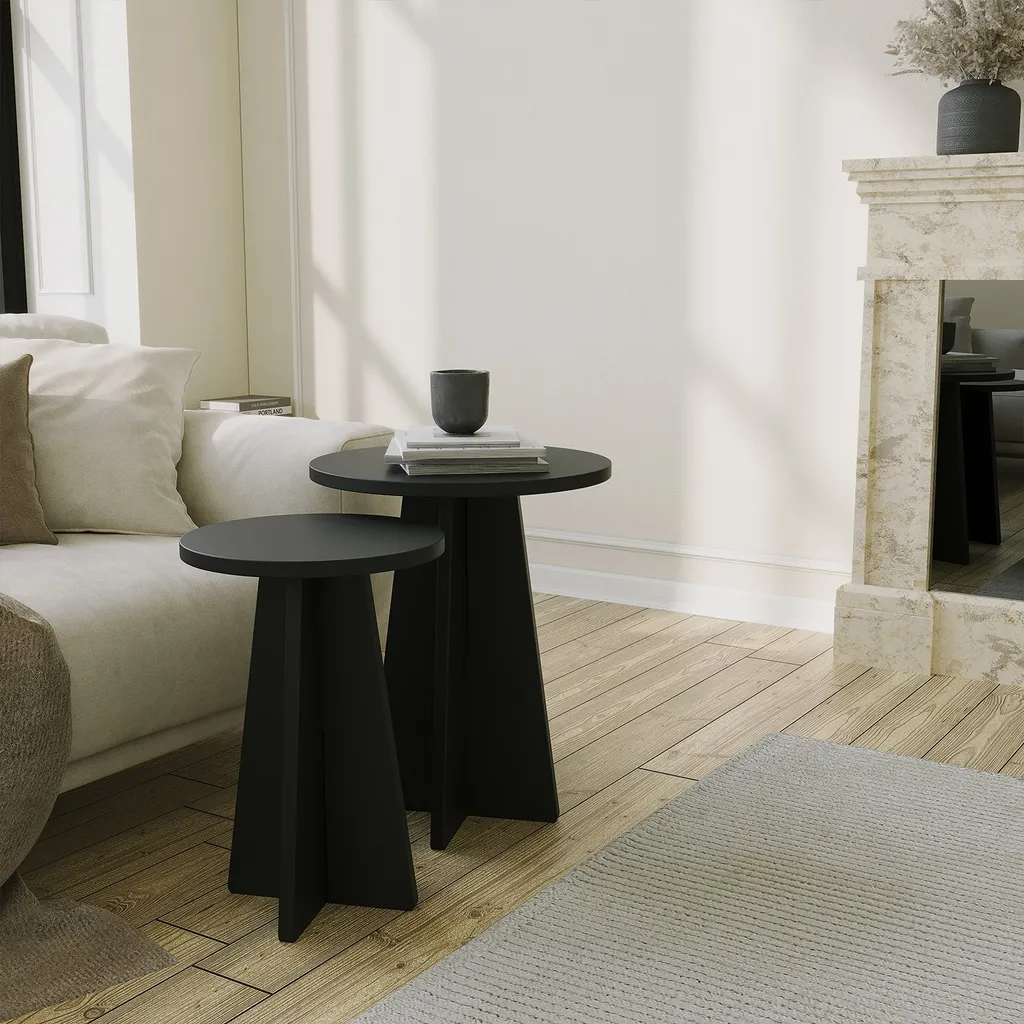 Table Basse de Canapé Noire Mushroom 2 Idéale pour Petits Espaces 50cm