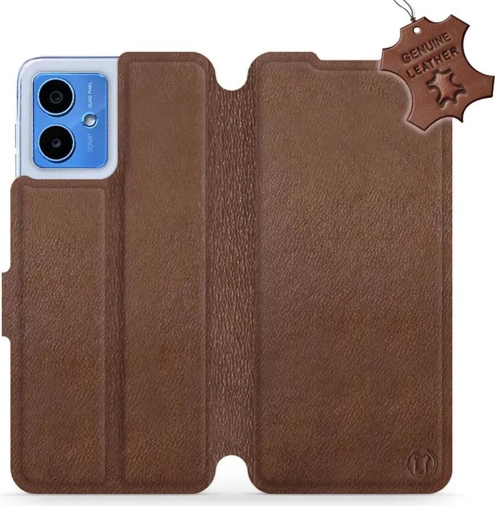 Echtleder Handyhülle für Motorola Moto G14, Mobiwear Leather, Braun