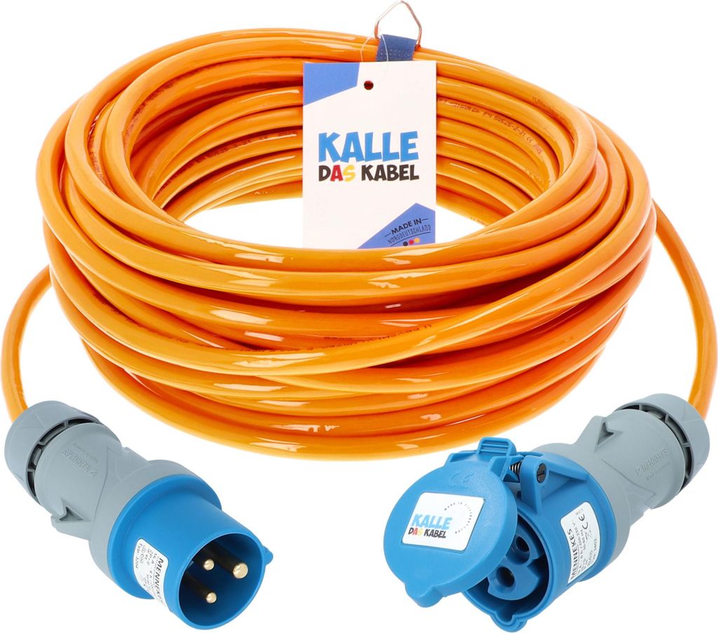 KALLE DAS KABEL CEE PUR Verlängerungskabel H07BQ-F 3G 2,5 mm² 15 Meter 230V 16A Signalfarbe ORANGE IP44 Stromkabel Polyurethankabel Campingkabel ...