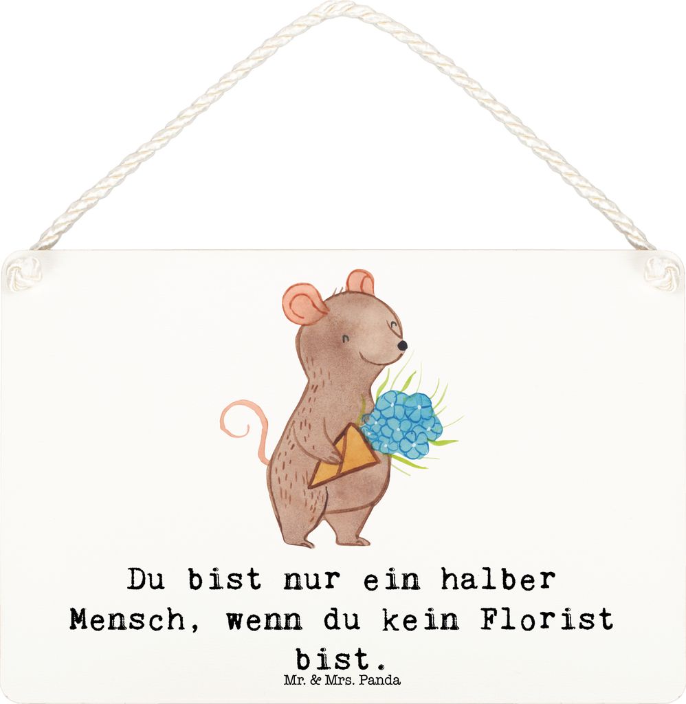 Mr. & Mrs. Panda Schild Florist Herz DIN A6 - Weiß - Geschenk, Türschild, Ausbildung, Blumenlanden, holzbild, Spruch, Holzschild, kleine aufmerks...