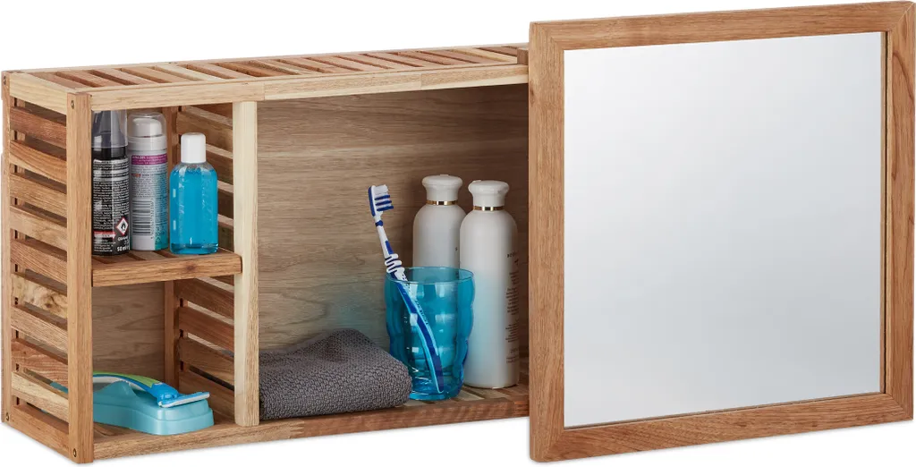 Étagère miroir en bois de noyer huilé tablette de rangement suspendue