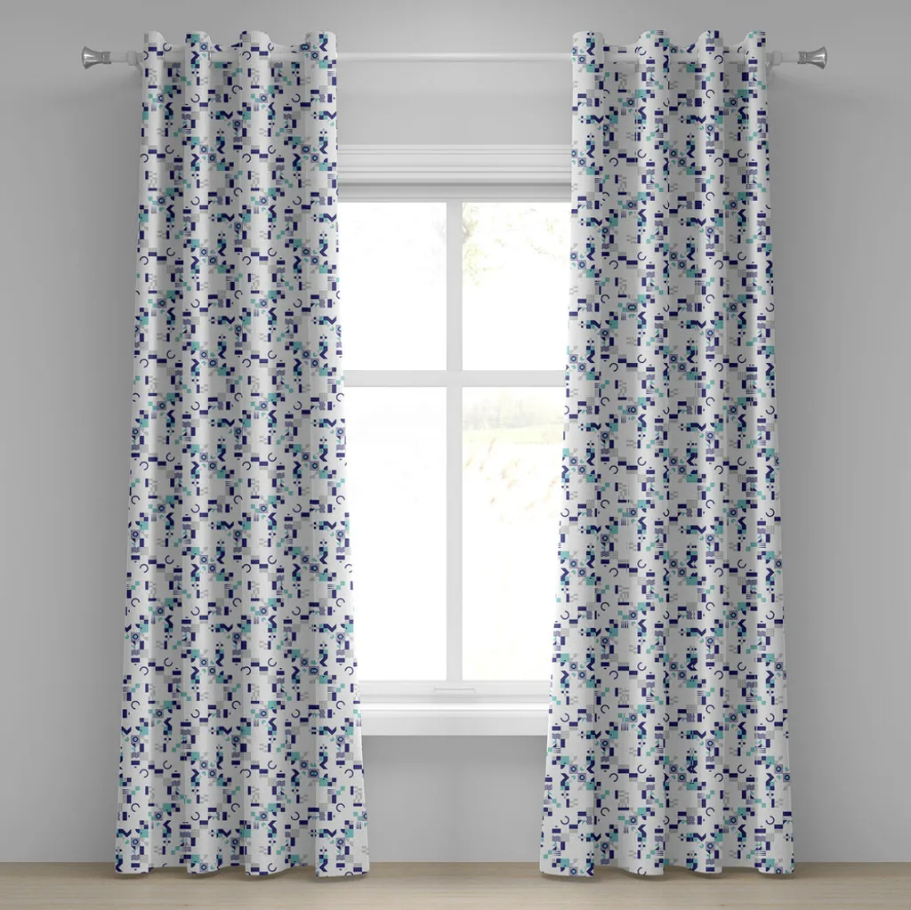 Tenda Soggiorno ABAKUHAUS 70s Retro - Turchese Blu Grigio 280x225