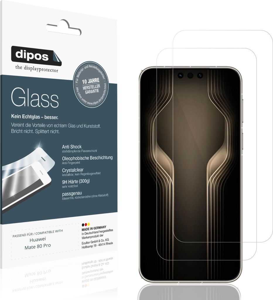 2x Schutzfolie für Huawei Mate 80 Pro - Anti-Shock 9H Folie dipos Glass Kunststoffglas