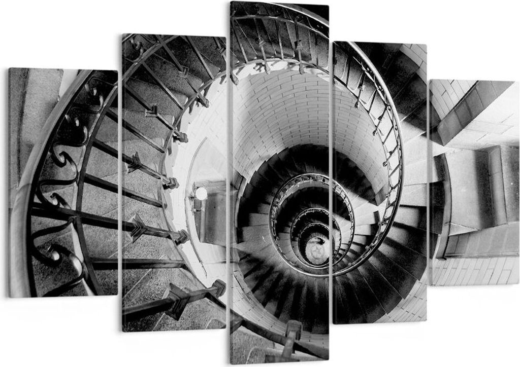 Bild auf Leinwand - Leinwandbild - 5 Teile - Treppe Spirale Perspektive - 150x100cm - Wand Bild - Wanddeko - Wandbilder - Leinwanddruck - Bilder - ...