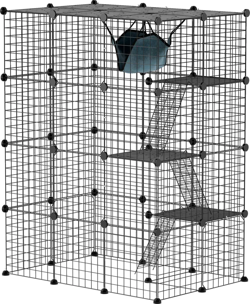 Cage Modulable pour Petits Animaux et Lapins Enclos Intérieur 4 Etages