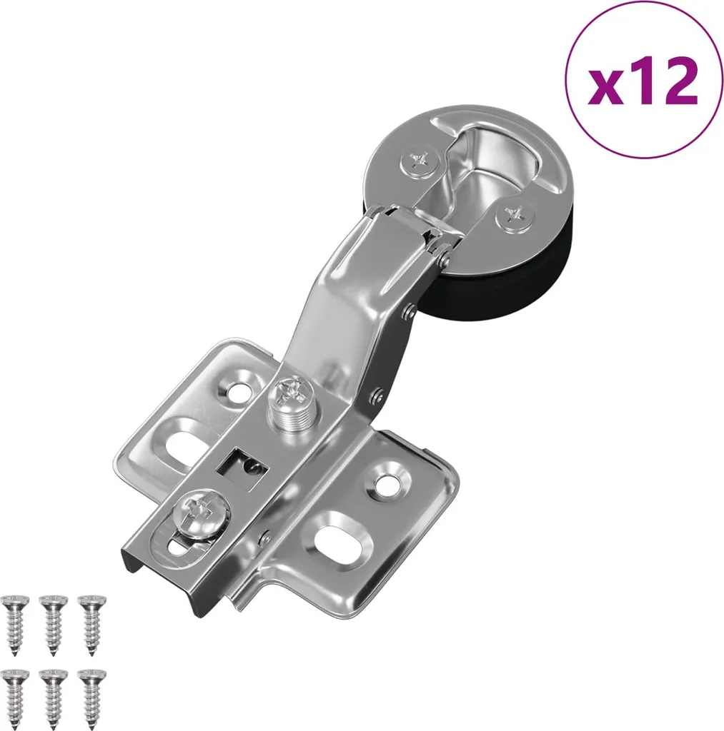 Charnière anti-jeu 35 mm en fer argenté, lot de 12 pour fixation stable