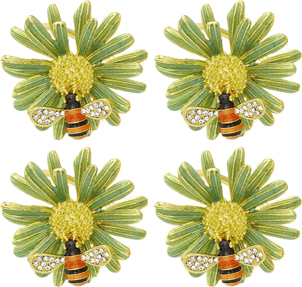 4pcs Serviettenringblumenmuster Tränenresistante Legierung Delikates Design Serviette Schnalle für Bar-Grün