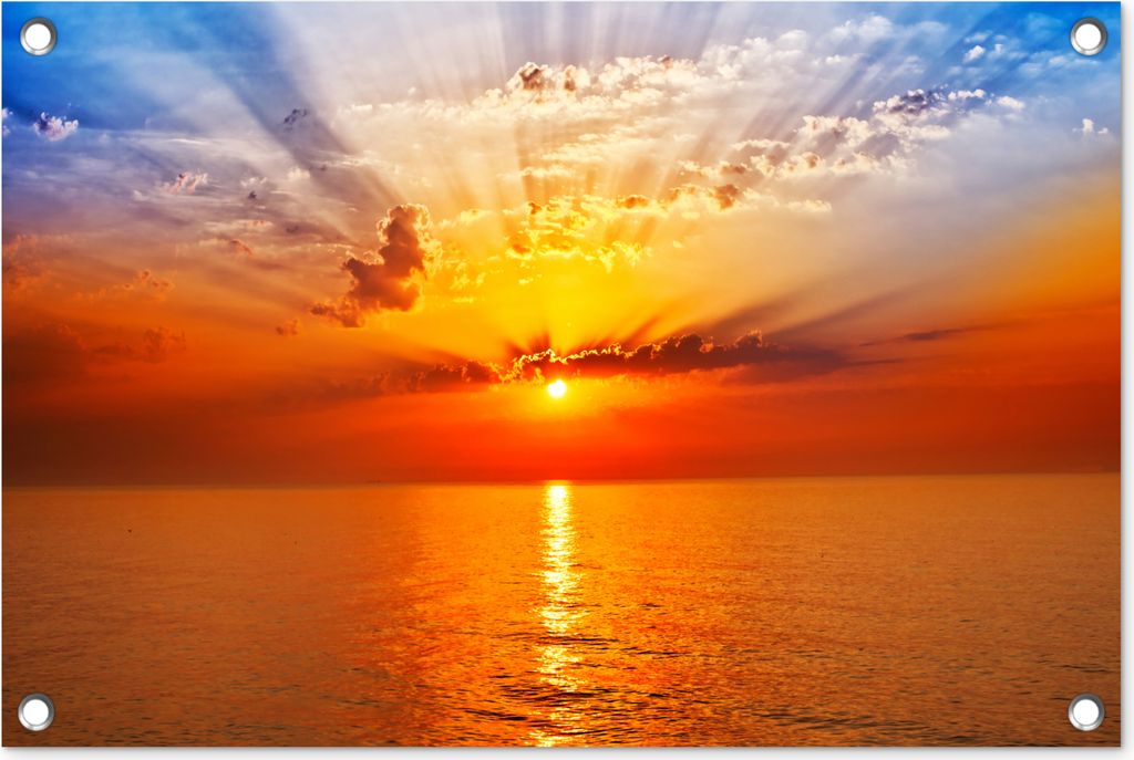MuchoWow 60x40 cm Outdoor-Poster Gartendeko Sichtschutz Garten Poster für den Garten Sonnenuntergang - Meer - Himmel - Orange - Horizont - Wasser
