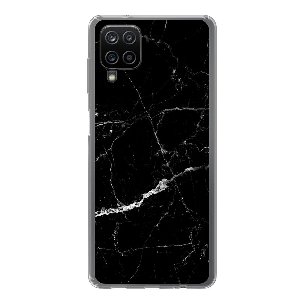 MuchoWow Handyhülle Schutzhülle Hülle für Samsung Galaxy A12 Marmor - Schwarz - Marmoroptik - Weiß - Luxus - Stein Silikon Softcase Handy H...