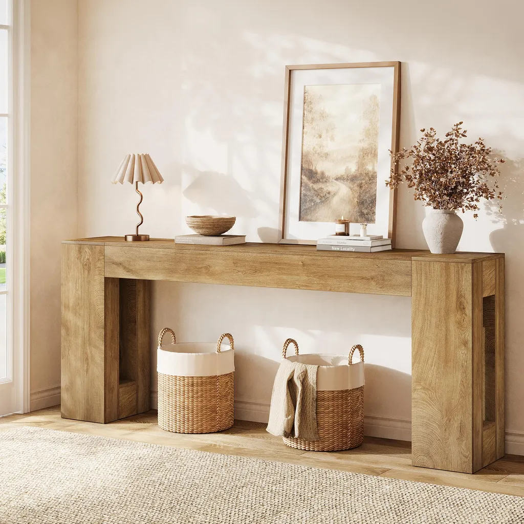 Table de Canapé Longue 200 cm Style Industriel avec Plateau en Bois