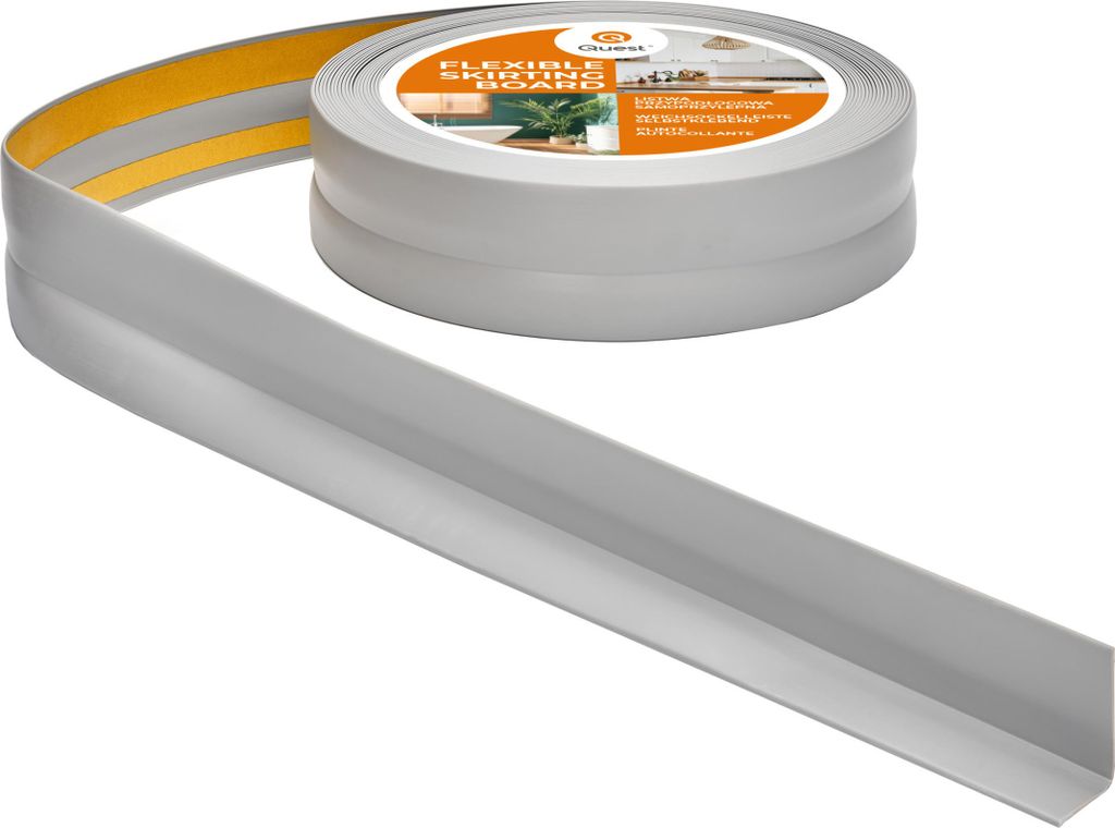 Sockelleiste Selbstklebend 32x23 mm Kunststoff, Knickleiste für Wand Boden, Flexibel Dekorativ UV-beständig, grau, 5 m | QUEST