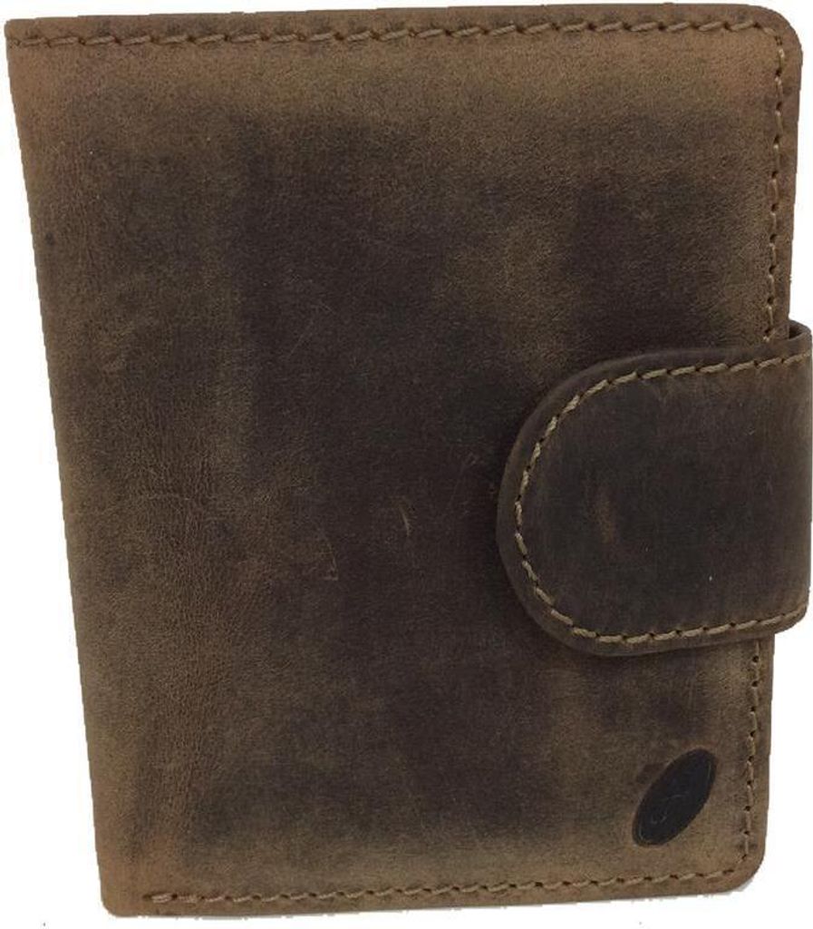 Fettlederbrieftasche Geldbörse mit Riegel Druckknopf, braun Produktbild 