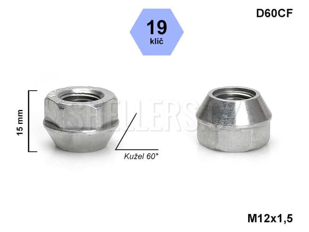 Kolová matice M12x1,5 kužel, nízká otevřená, klíč 19, Obrázek produktu 