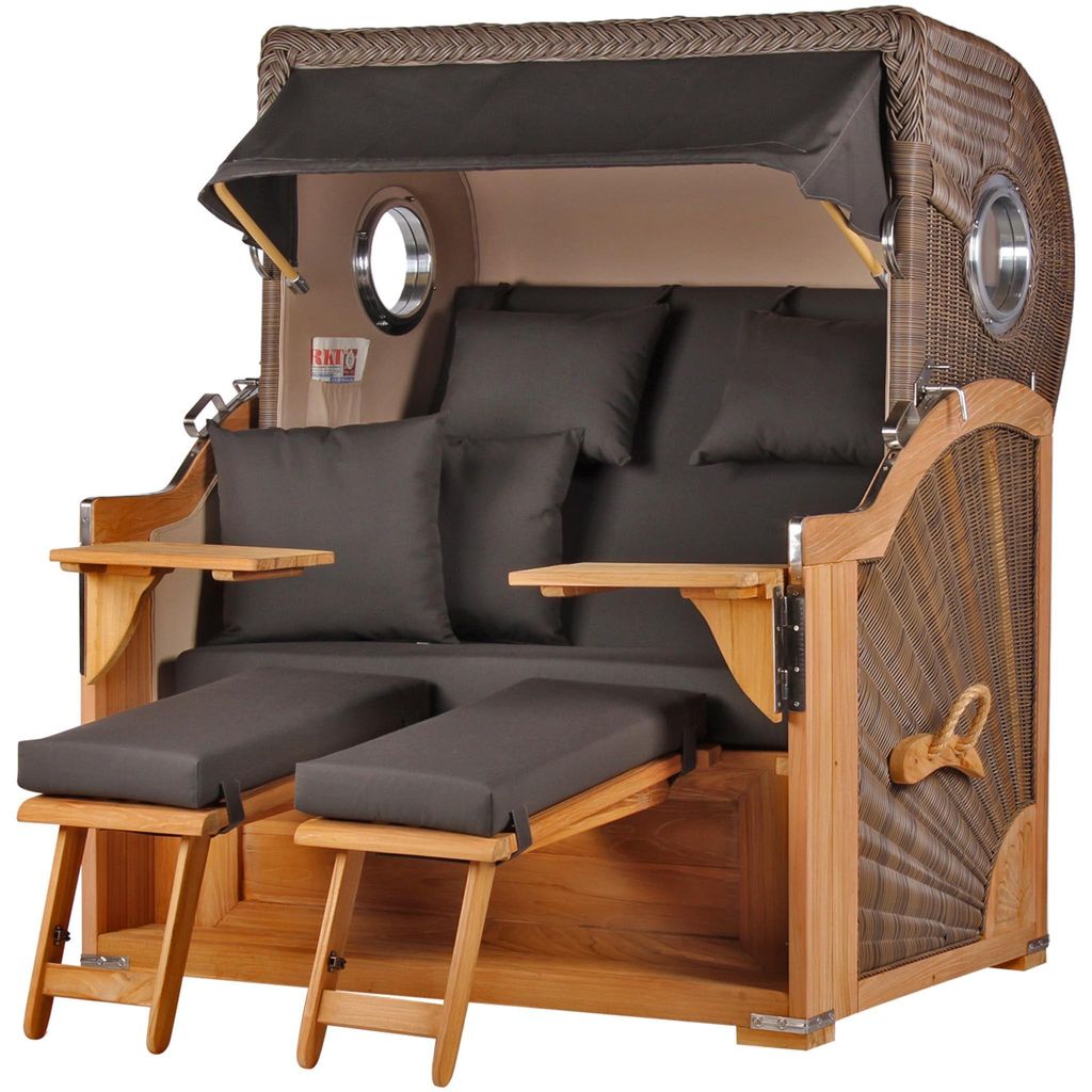 Strandkorb-Set - bene living - Königssee Teak - PE grau- Modell 548 - inkl. Liftersystem