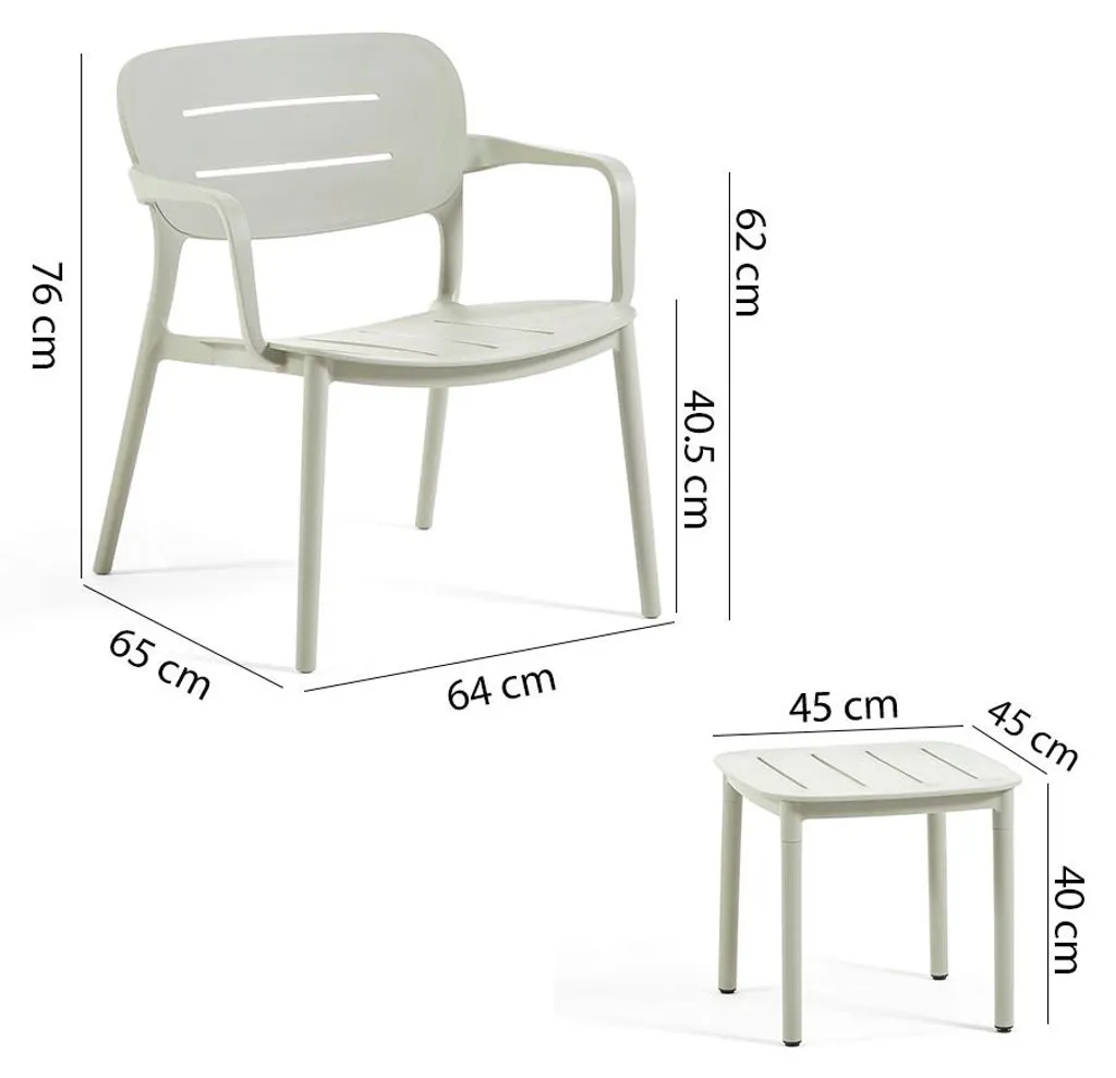 Salon de jardin Dora : 2 fauteuils empilables et table polypropylène - 5