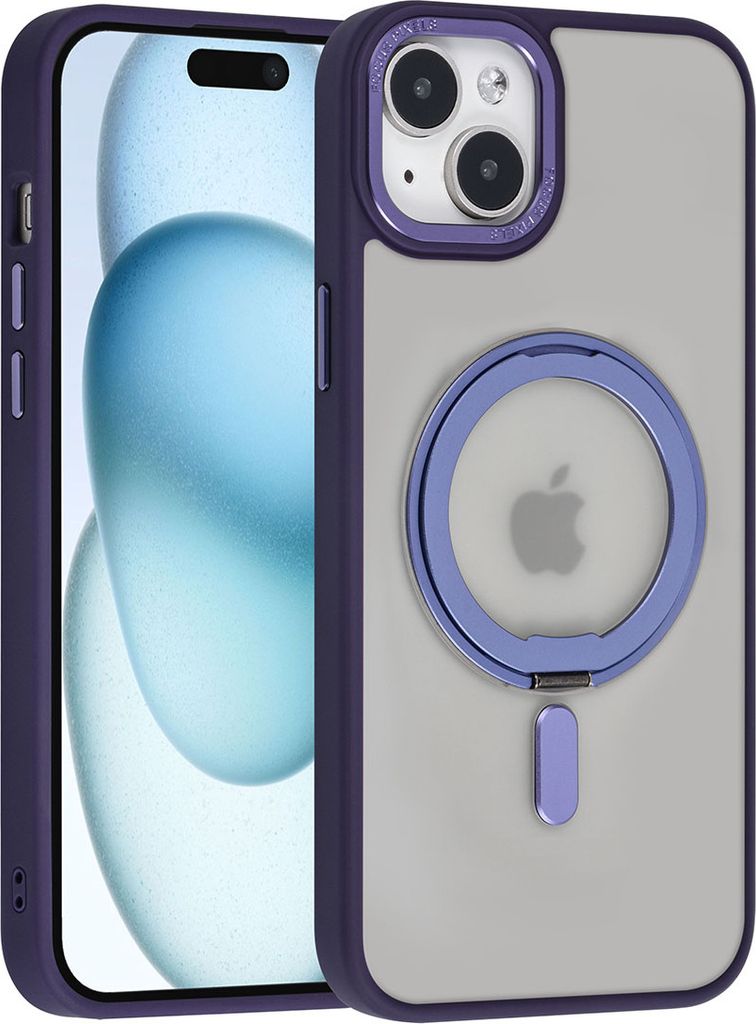UNIQ Accessory iPhone 15 & 14 Plus Back cover case - Magsafe Whiteh ring stand - Purple