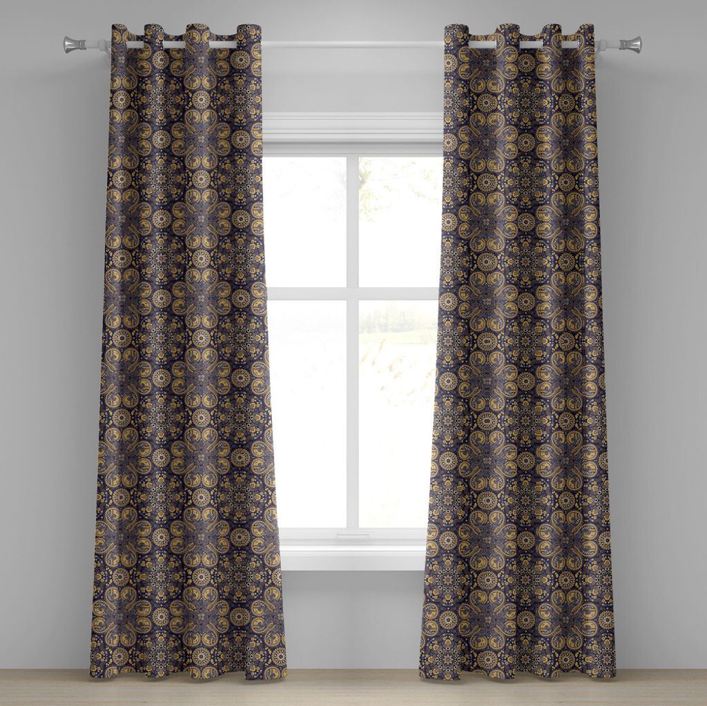 ABAKUHAUS Mandala Ösenvorhang, Ostliche mystische fantastische Revival Curlicues Blätter und reiche Flora, Dekorative 2-Panel-Fenstervorhänge, 2...