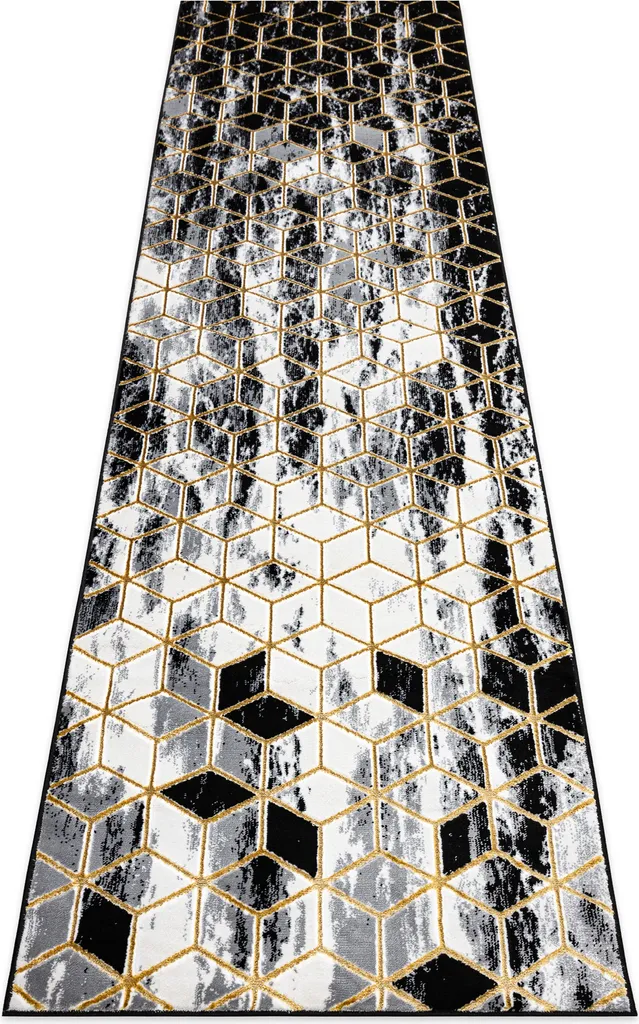 Chemin de Table GLOSS Moderni 409A 82 Cube Noir et Or Chic 70x200 cm