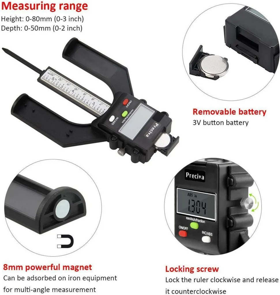 Jauge de mesure digitale avec écran LCD et base magnétique stable