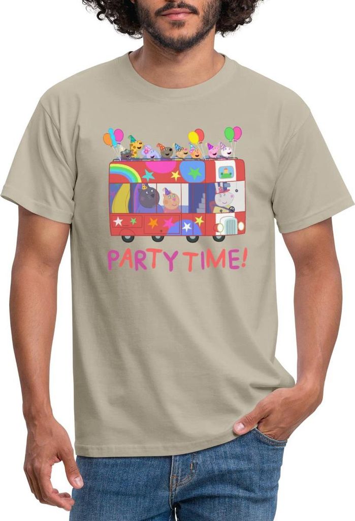 Spreadshirt Peppa Pig Design Party Time Mit Peppa Männer T-Shirt, XL, Sandbeige