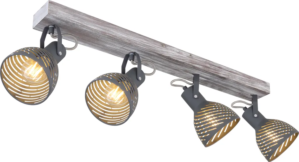 Globo Lighting Spot Bois Blanchi 4x E27 Antique - Luminaire 4 Têtes