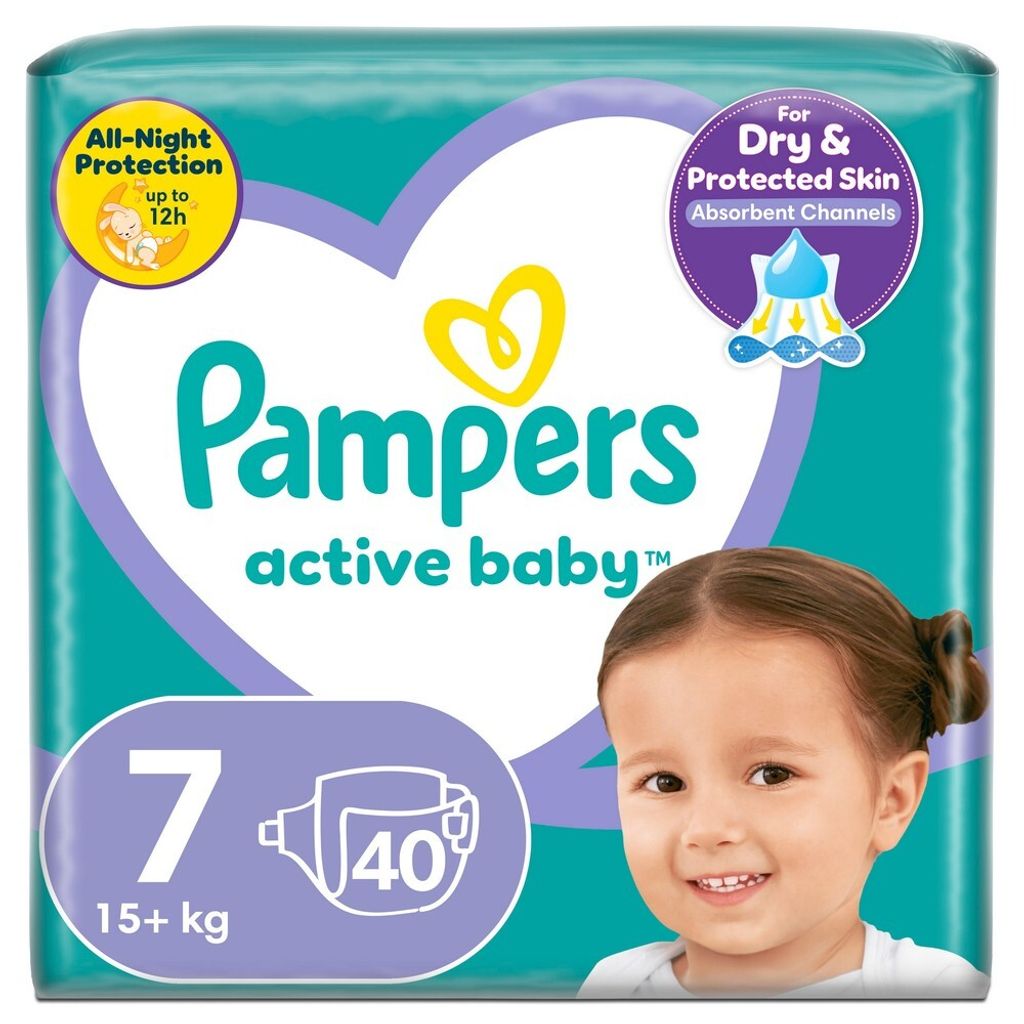 A package of Pampers Active Baby diapers.