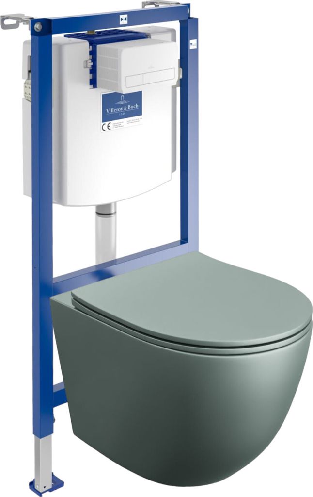 DOMINO | Villeroy&Boch ViConnect H112 Vorwandelement Unterputz WC mit Bedienplatte + Wand Hänge Tiefspül WC Sinto Grau Spülrandlos | WC Komplett...