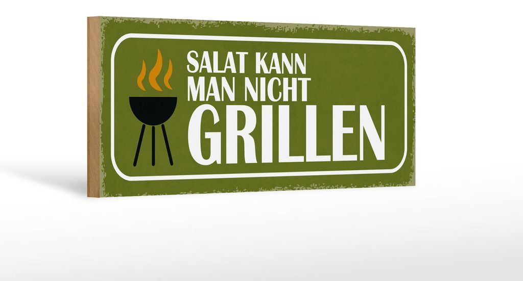 Holzschild Spruch 27x10cm Salat kann man nicht grillen